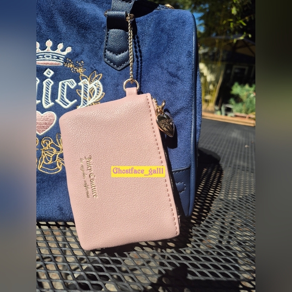 Juicy Couture Navy Suede Satchel with Pink Card Wallet - Picture 2 of 10